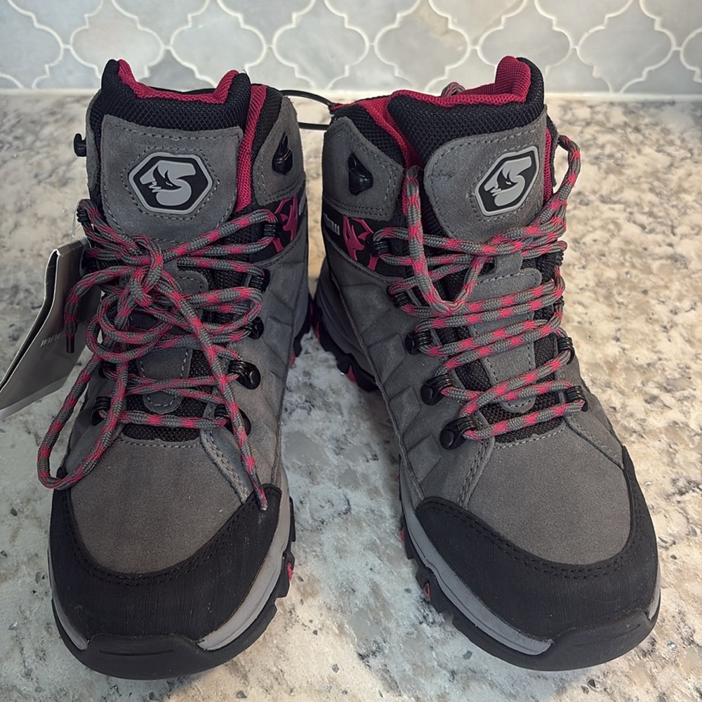 Foxelli Hiking Boots Women gray/pink Waterproof Suede Leather - Picture 4 of 8